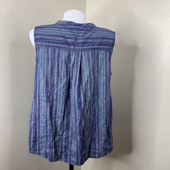 Ariat Sleeveless Top Knot Tie Button Front Women’s Sz XL Denim Blue Stripe Shirt - Picture 4 of 7